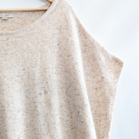 Loft Oversized Poncho Sweater XS Cream Tie Sides Speckled Knit - Picture 6 of 12